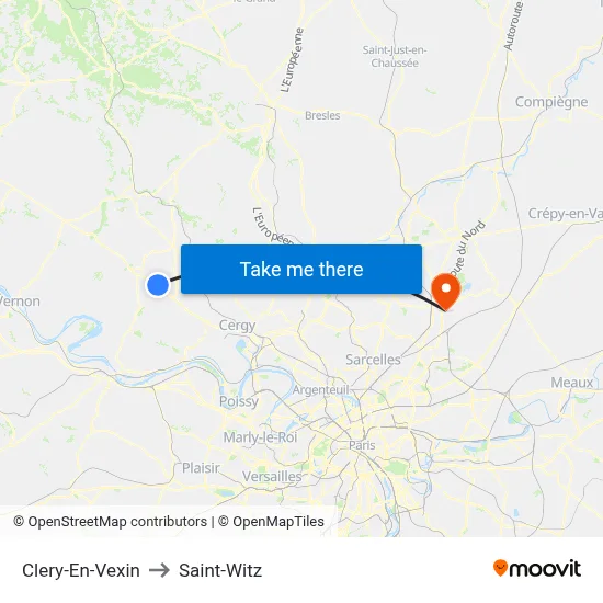 Clery-En-Vexin to Saint-Witz map