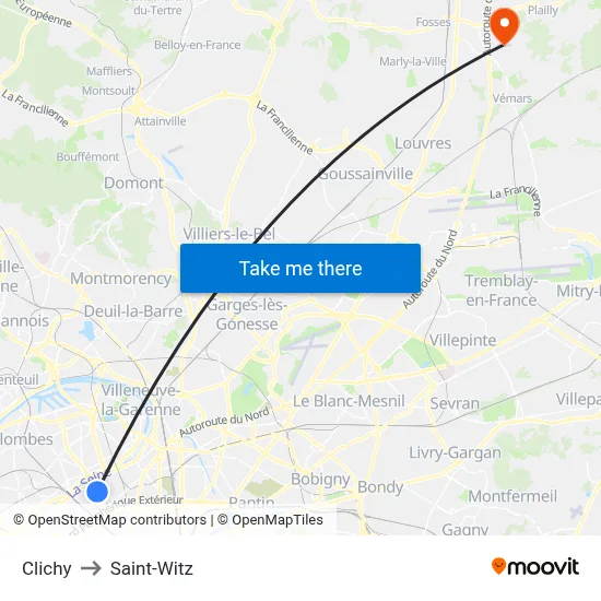 Clichy to Saint-Witz map
