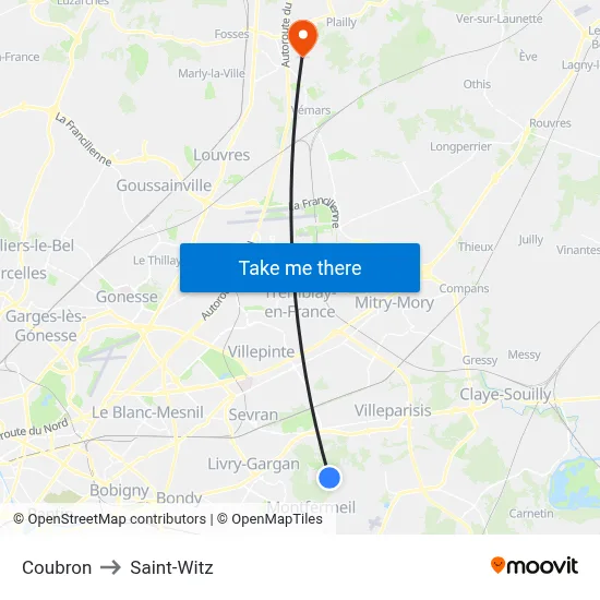 Coubron to Saint-Witz map