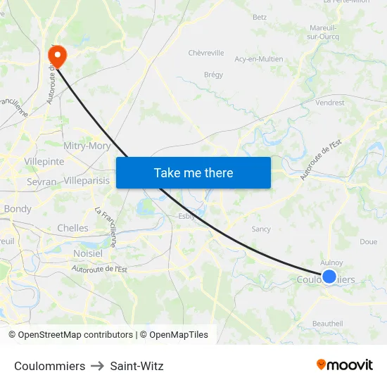 Coulommiers to Saint-Witz map