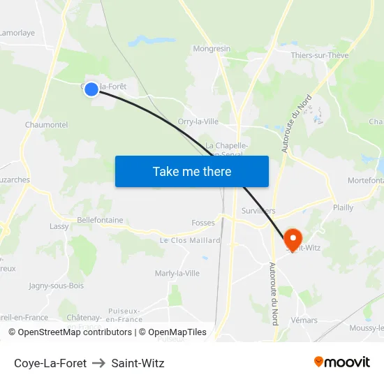 Coye-La-Foret to Saint-Witz map