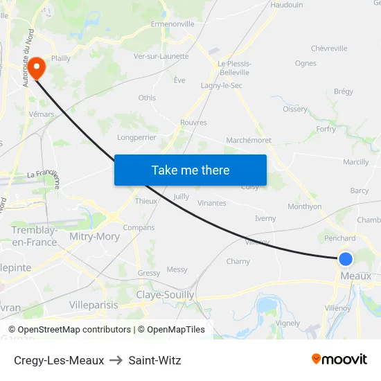 Cregy-Les-Meaux to Saint-Witz map