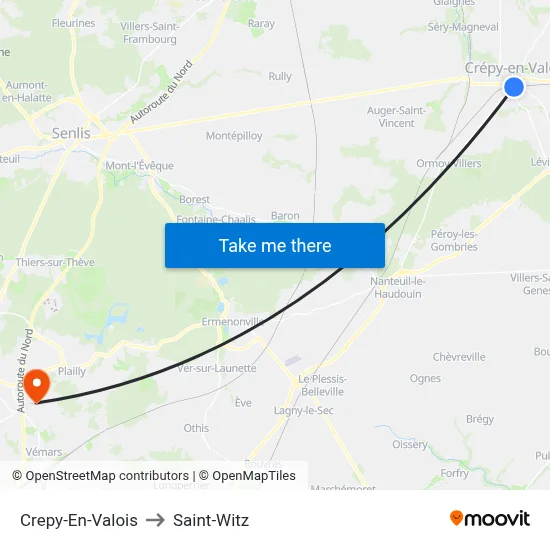 Crepy-En-Valois to Saint-Witz map