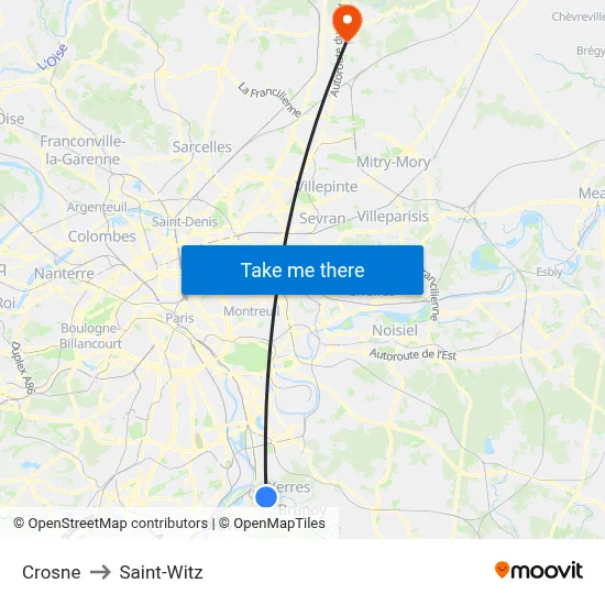 Crosne to Saint-Witz map