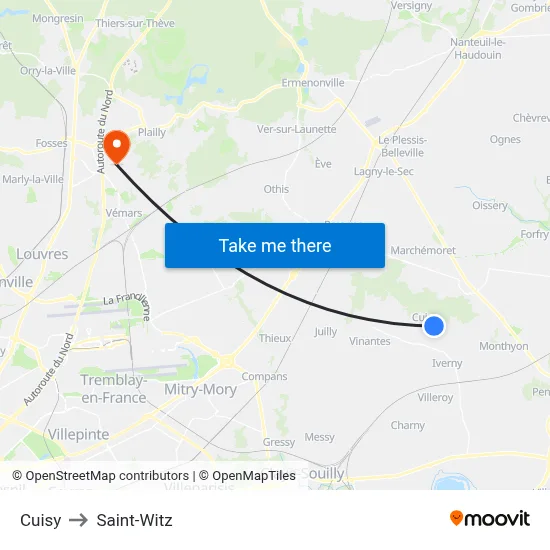 Cuisy to Saint-Witz map