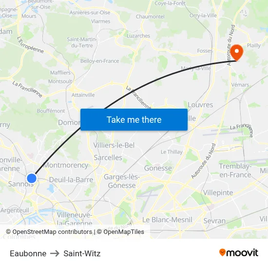 Eaubonne to Saint-Witz map