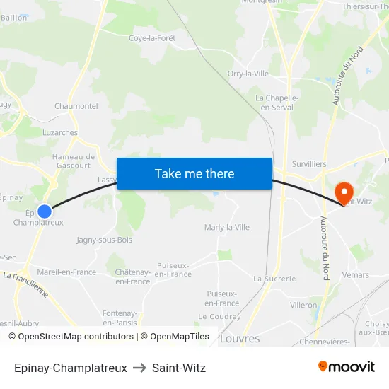 Epinay-Champlatreux to Saint-Witz map