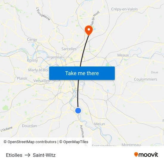 Etiolles to Saint-Witz map