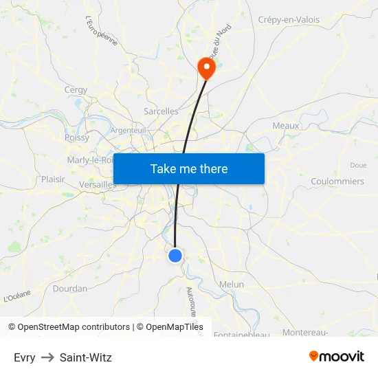 Evry to Saint-Witz map