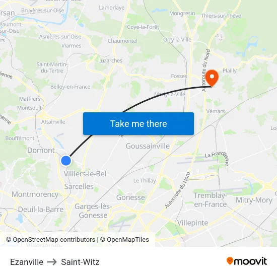 Ezanville to Saint-Witz map