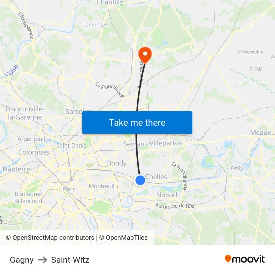 Gagny to Saint-Witz map