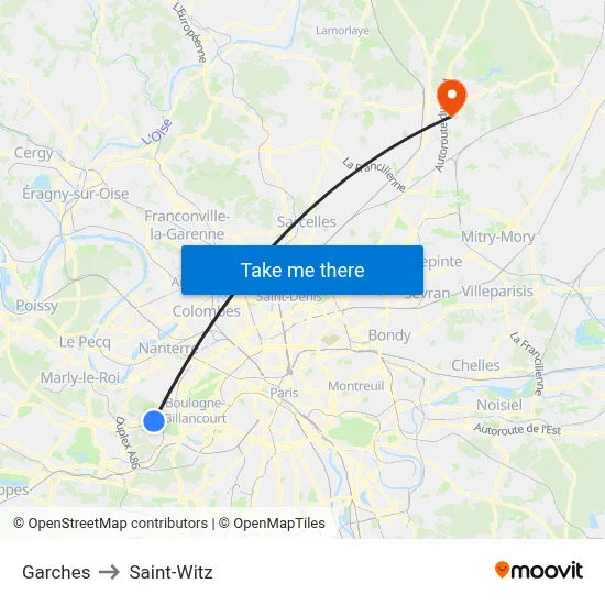 Garches to Saint-Witz map