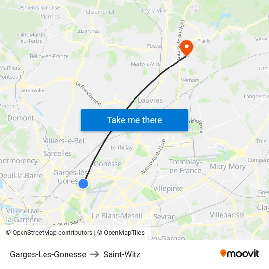Garges-Les-Gonesse to Saint-Witz map