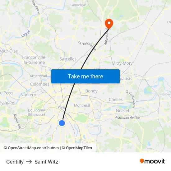 Gentilly to Saint-Witz map