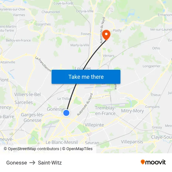 Gonesse to Saint-Witz map