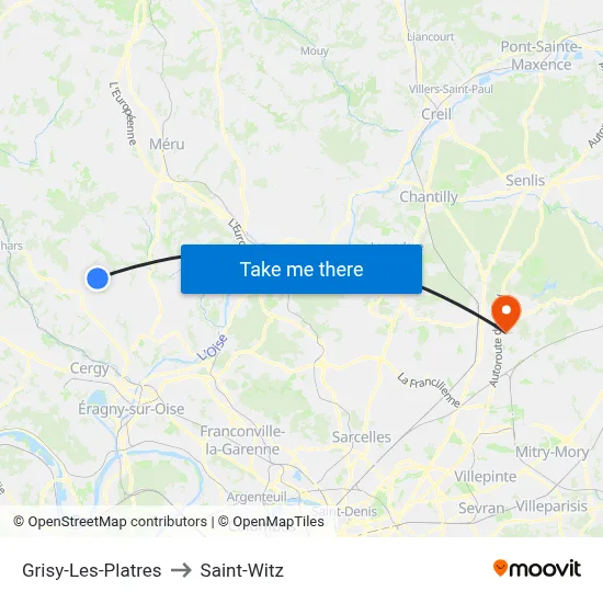 Grisy-Les-Platres to Saint-Witz map