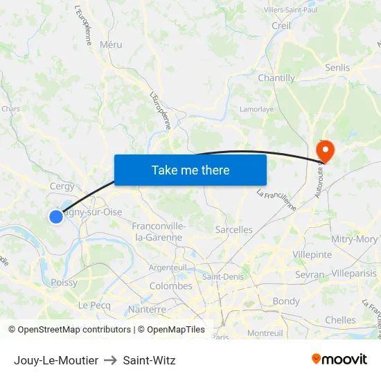 Jouy-Le-Moutier to Saint-Witz map