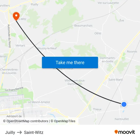 Juilly to Saint-Witz map