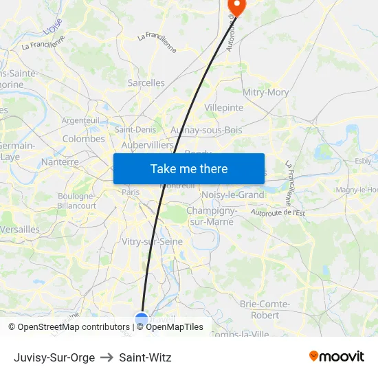 Juvisy-Sur-Orge to Saint-Witz map