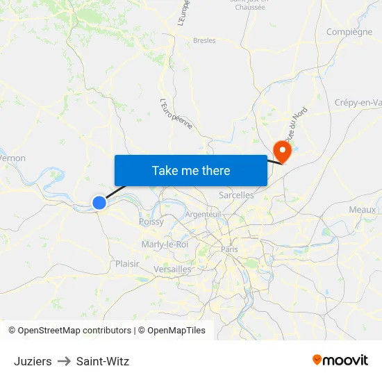 Juziers to Saint-Witz map