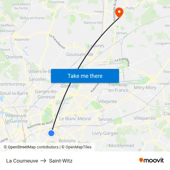 La Courneuve to Saint-Witz map