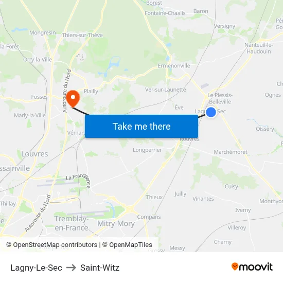 Lagny-Le-Sec to Saint-Witz map