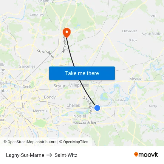 Lagny-Sur-Marne to Saint-Witz map