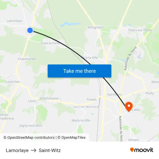 Lamorlaye to Saint-Witz map