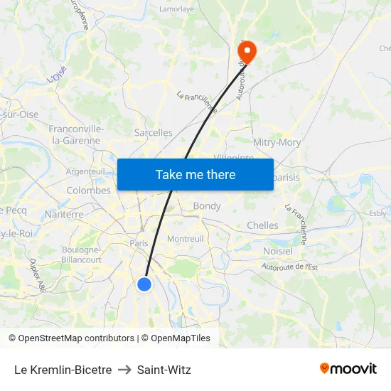 Le Kremlin-Bicetre to Saint-Witz map