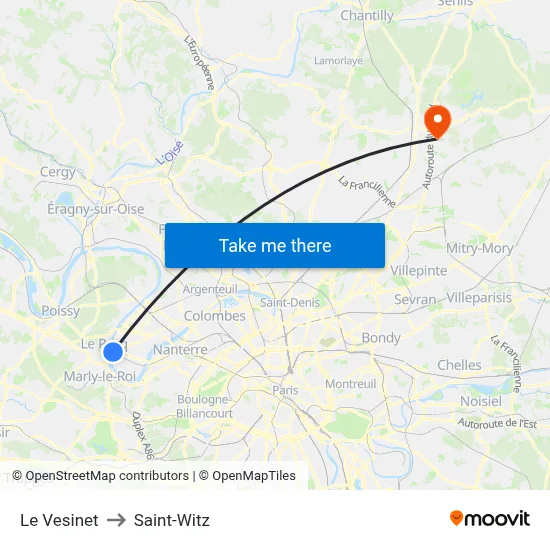 Le Vesinet to Saint-Witz map