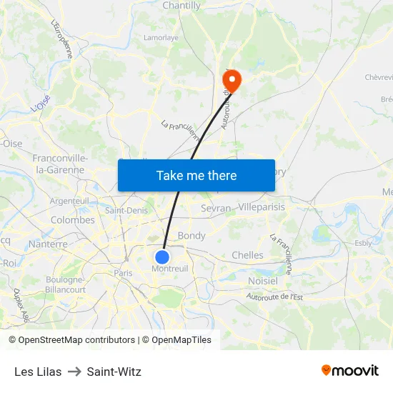 Les Lilas to Saint-Witz map