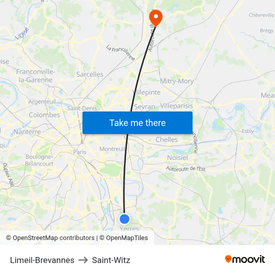Limeil-Brevannes to Saint-Witz map