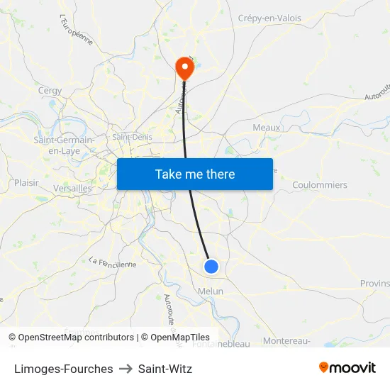 Limoges-Fourches to Saint-Witz map