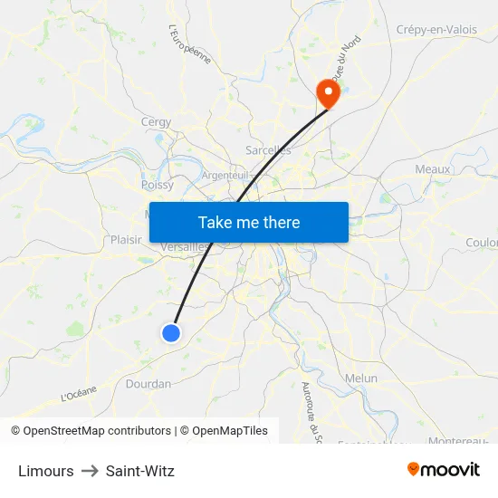 Limours to Saint-Witz map