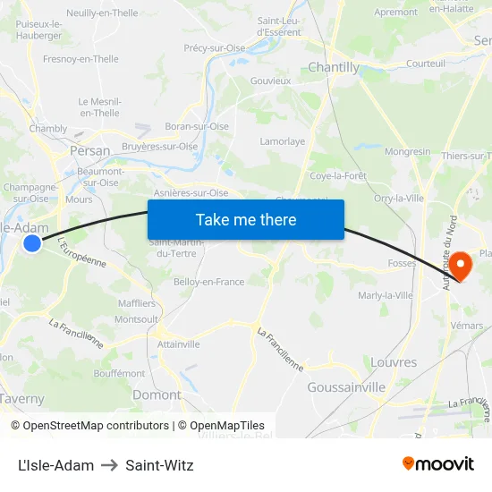 L'Isle-Adam to Saint-Witz map
