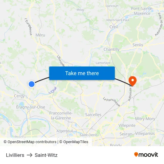 Livilliers to Saint-Witz map