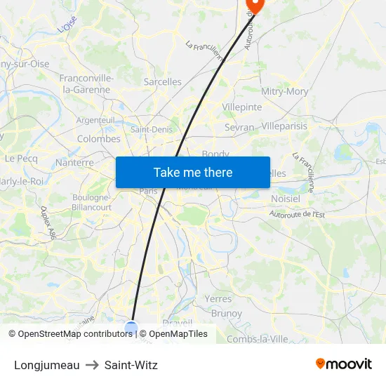 Longjumeau to Saint-Witz map