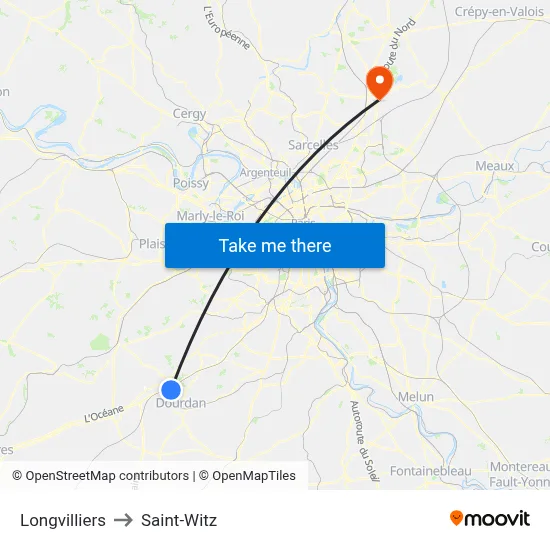 Longvilliers to Saint-Witz map
