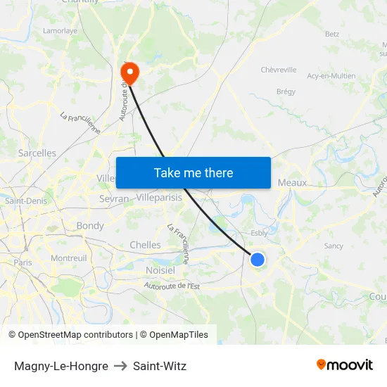 Magny-Le-Hongre to Saint-Witz map