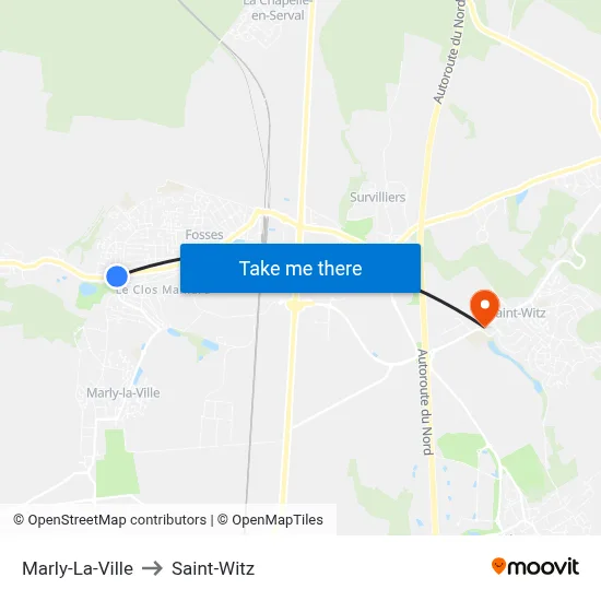 Marly-La-Ville to Saint-Witz map