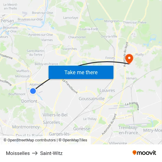 Moisselles to Saint-Witz map
