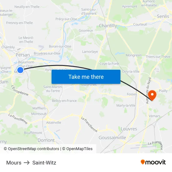 Mours to Saint-Witz map
