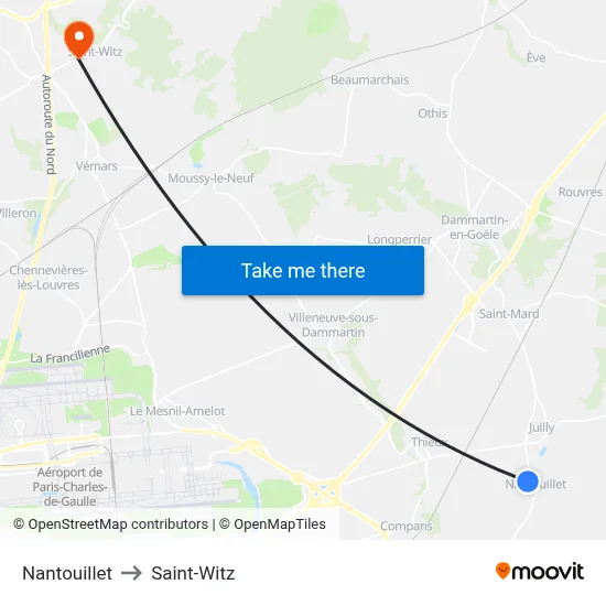Nantouillet to Saint-Witz map