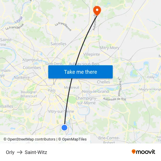 Orly to Saint-Witz map