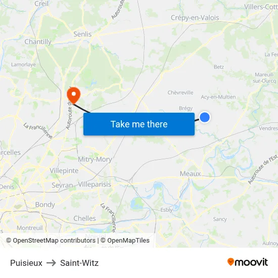 Puisieux to Saint-Witz map