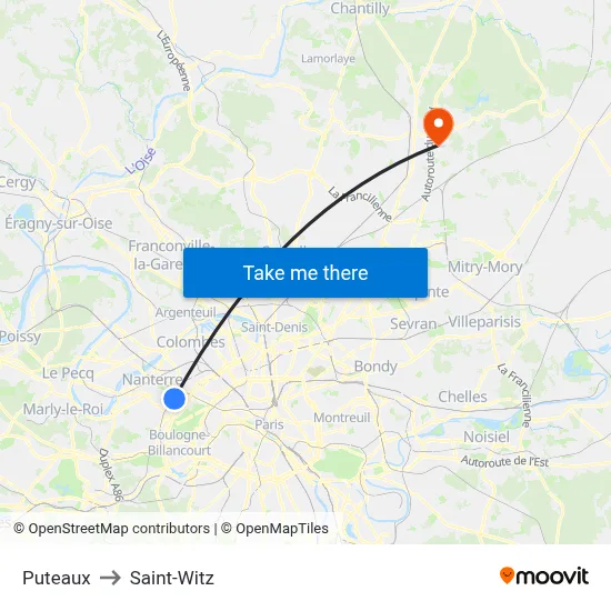 Puteaux to Saint-Witz map