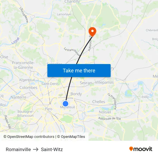 Romainville to Saint-Witz map