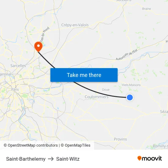 Saint-Barthelemy to Saint-Witz map