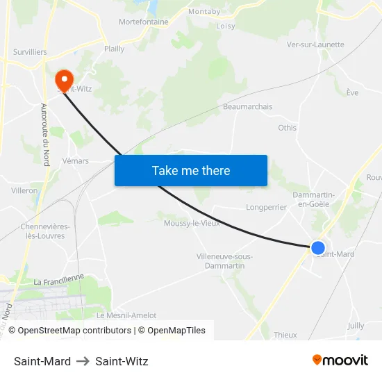 Saint-Mard to Saint-Witz map