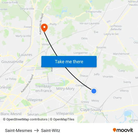 Saint-Mesmes to Saint-Witz map